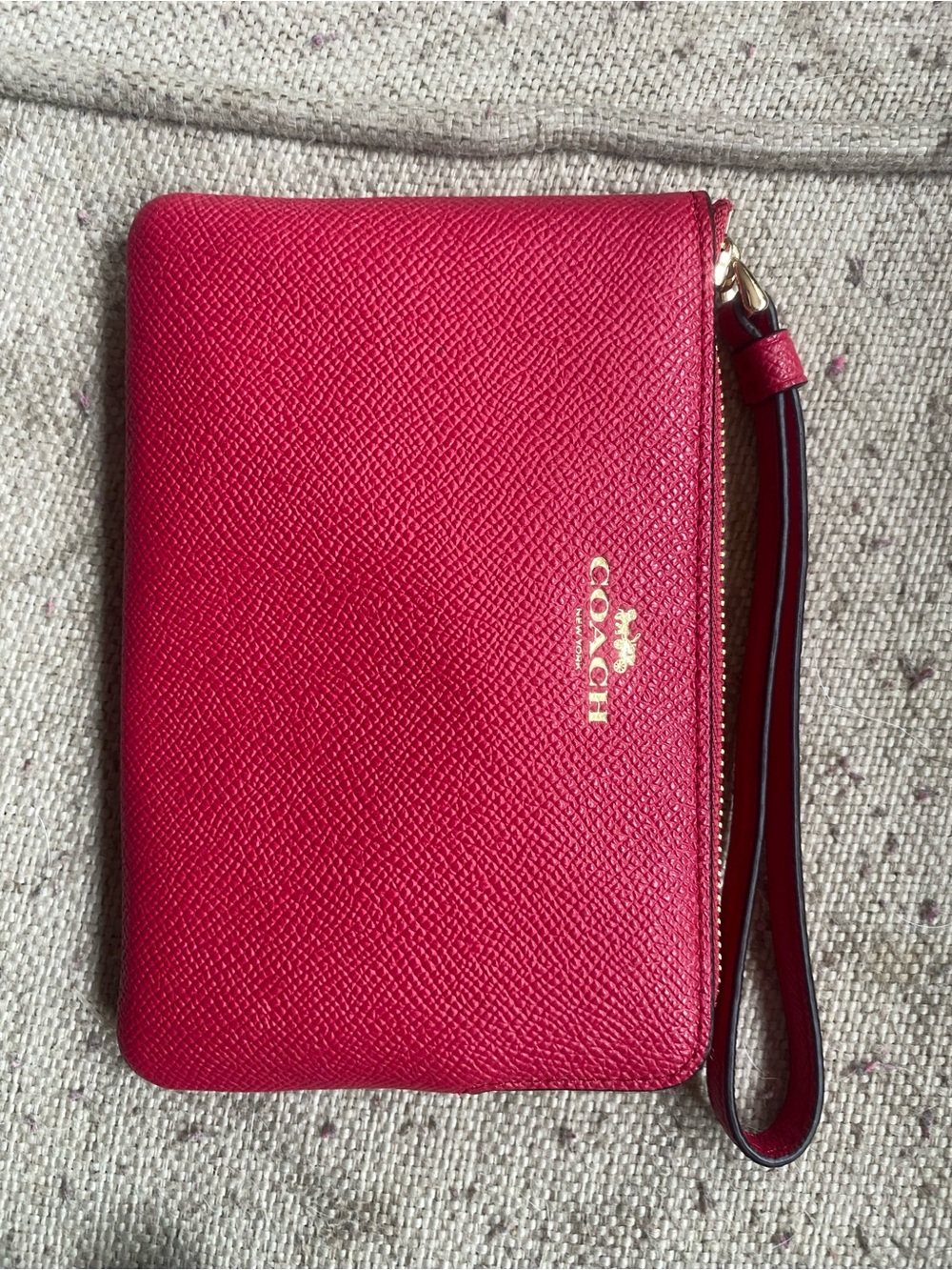 Coach Red Leather Zip Wristlet with Gold Logo